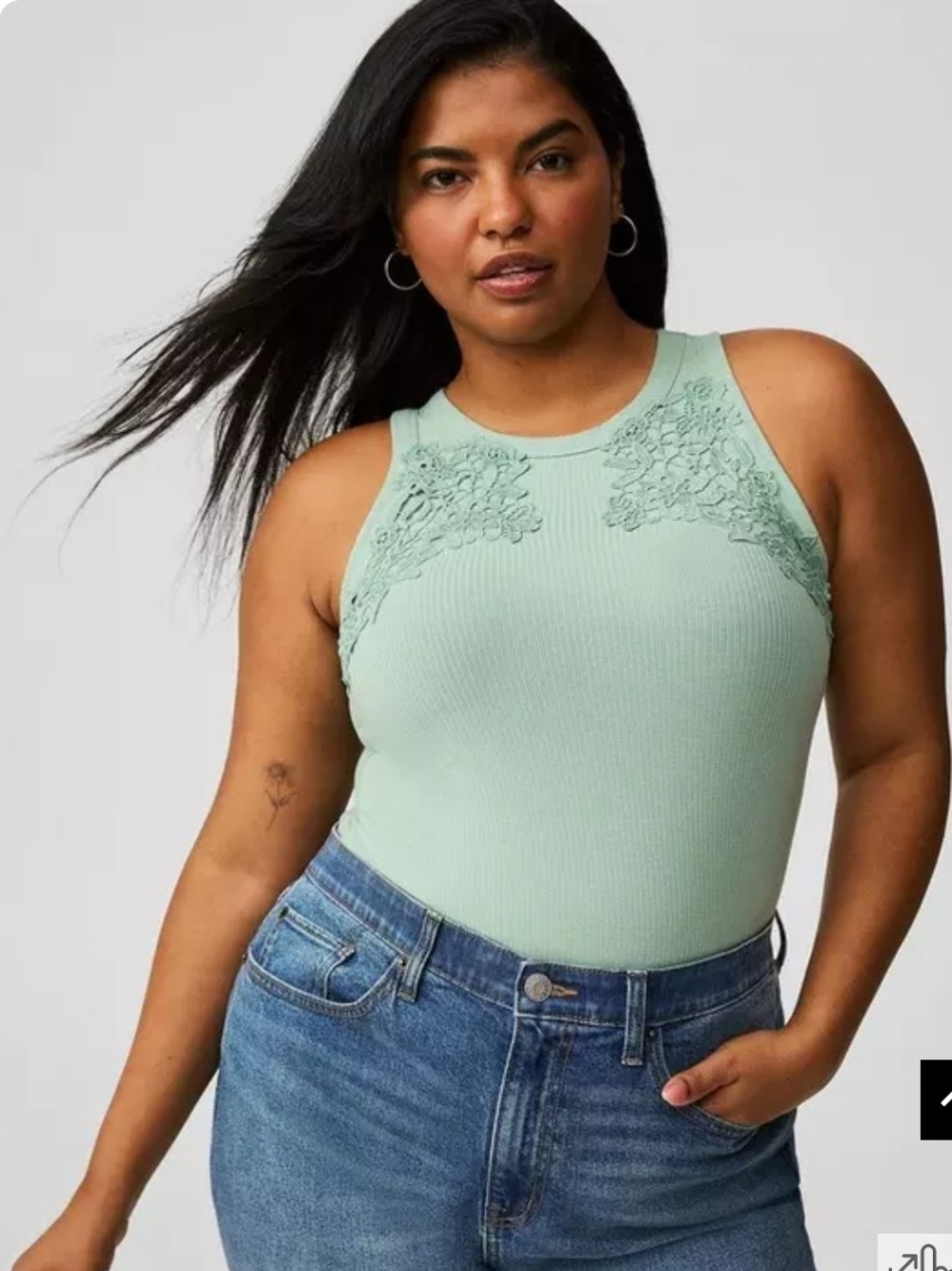 torrid Mint Ribbed Lace-Trim Tank